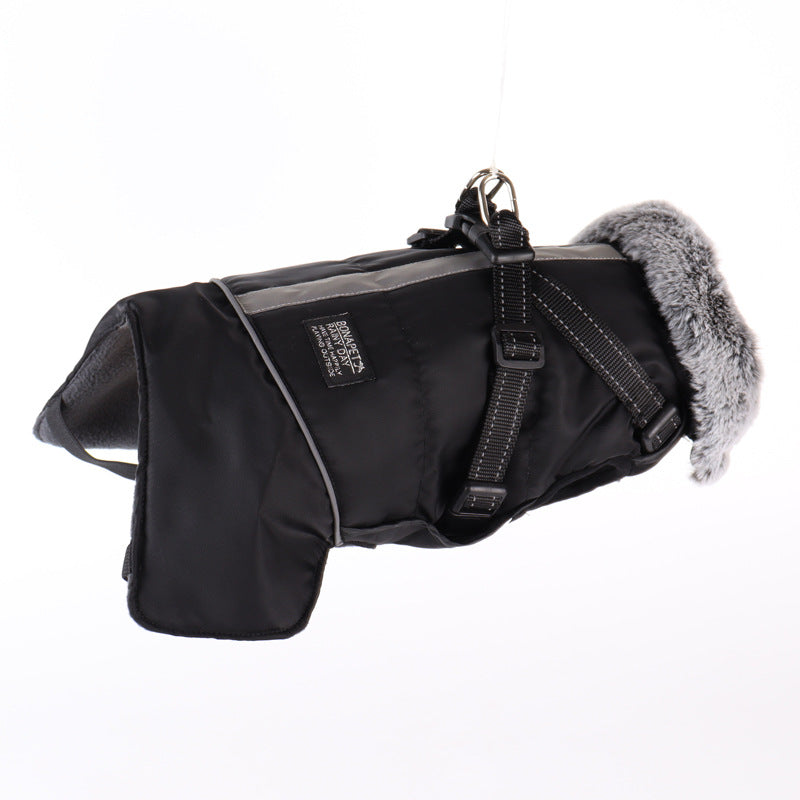 Pet Warm Fur Collar Cotton-Padded Jacketwaterproof Reflective Removable Chest And Back