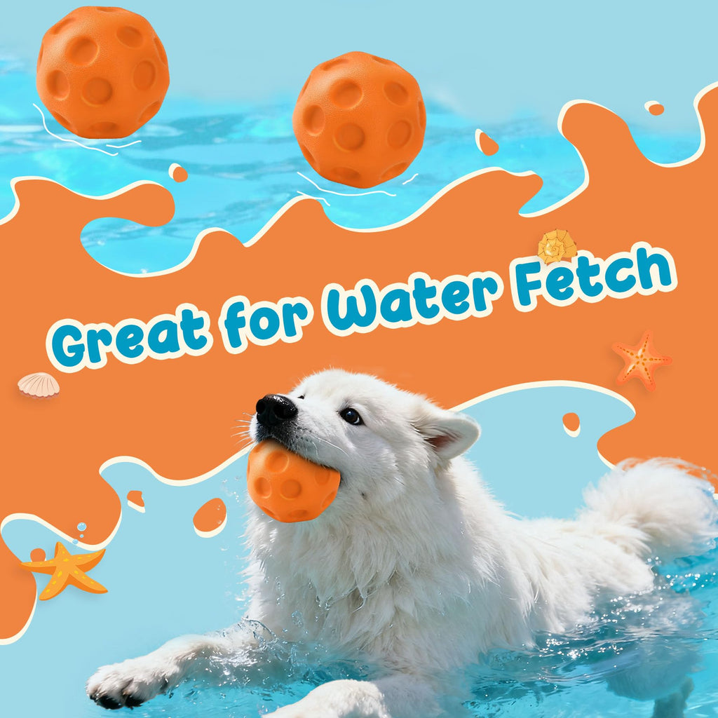 3 Pack Dog Balls For Medium & Large Dogs - High Bounce & Floating Fetch Balls, Interactive Outdoor Toys With Easy-Pickup Grooves, Bright Ora