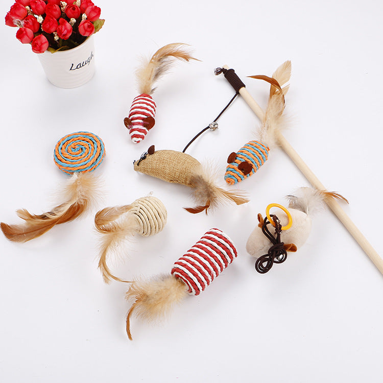 Amazon Hotinteractive Toy Suit Foreign Trade Bell Feathers Teasing Manyand Stick Toy Box Suit