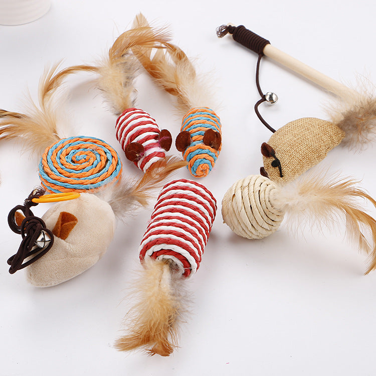 Amazon Hotinteractive Toy Suit Foreign Trade Bell Feathers Teasing Manyand Stick Toy Box Suit