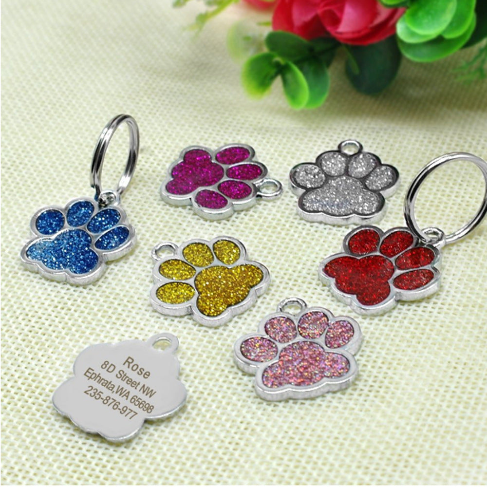 Zinc Alloy Custom Glitter Foot Paw Dog Tag