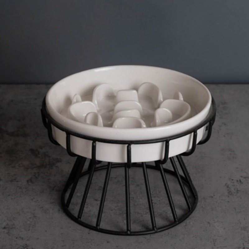 Ceramic Slow-Feeding Bowl With Cervical Spine Protection Stand For Dogs