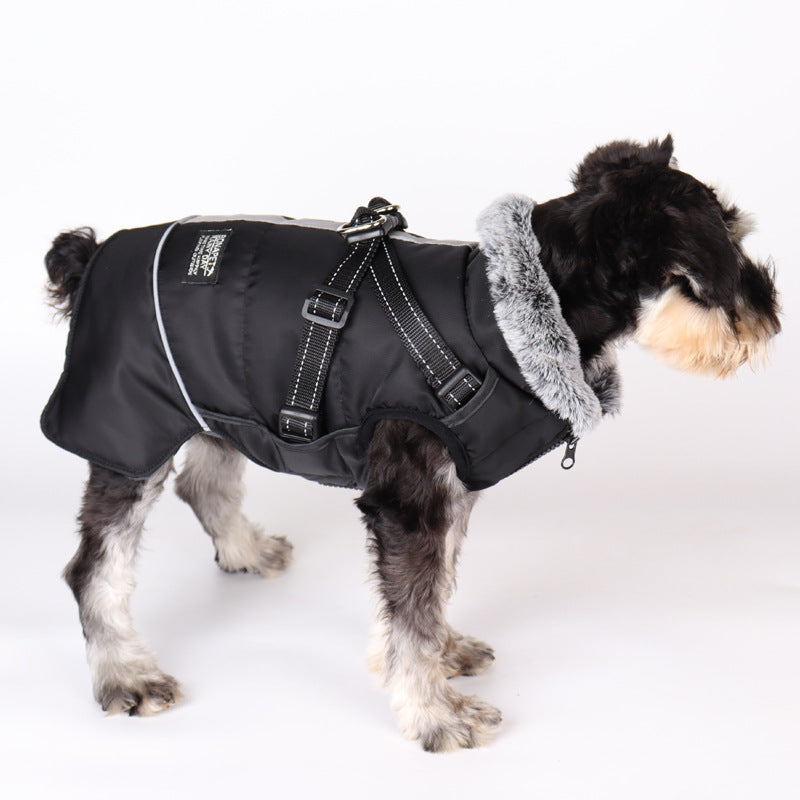 Pet Warm Fur Collar Cotton-Padded Jacketwaterproof Reflective Removable Chest And Back