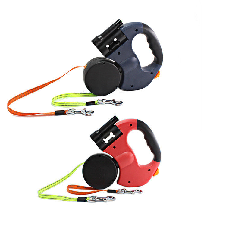 Dual Headed Retractable Dog Leash With Flashlight