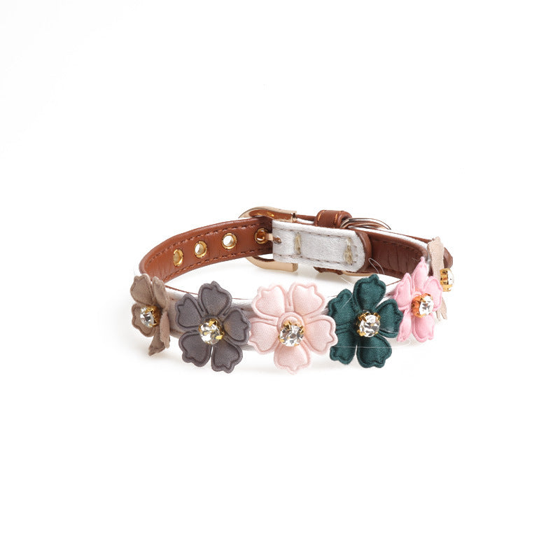 Pet Dog Flower Collar With Rhinestones