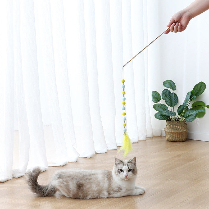 Plush Ball Feather Cat Teaser Stick
