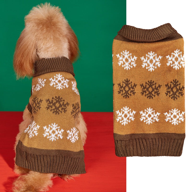 Brown Gray Snowflake Christmas Dog Sweater