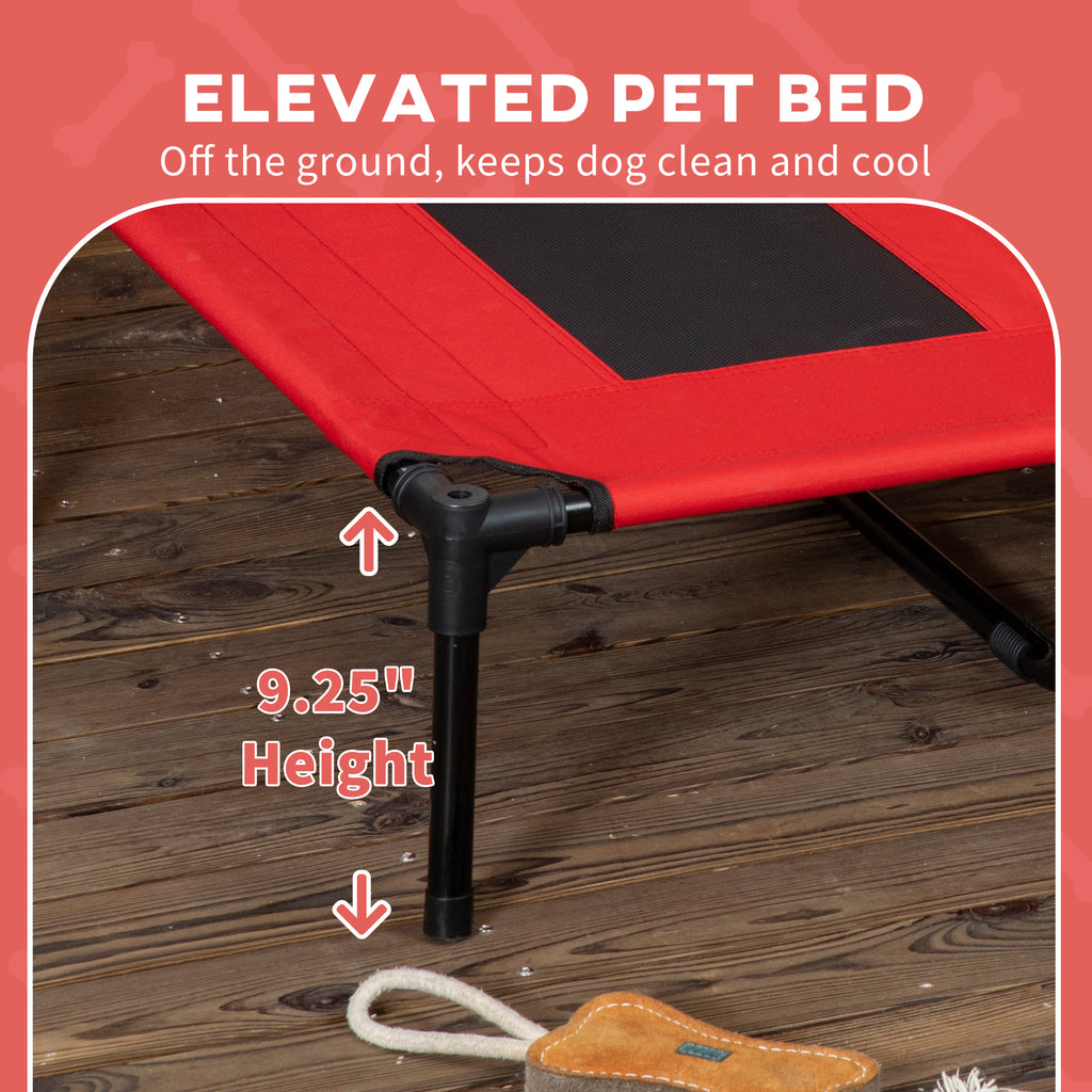 48" X 36" Elevated Portable Dog Cot Cooling Pet Bed With Uv Protection Canopy Shade, Red