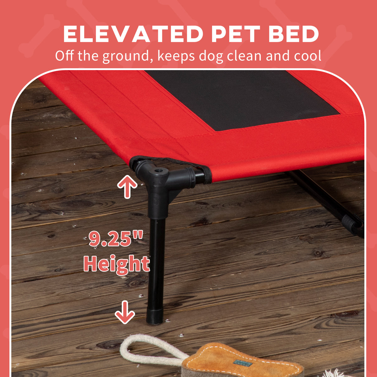 48" X 36" Elevated Portable Dog Cot Cooling Pet Bed With Uv Protection Canopy Shade, Red
