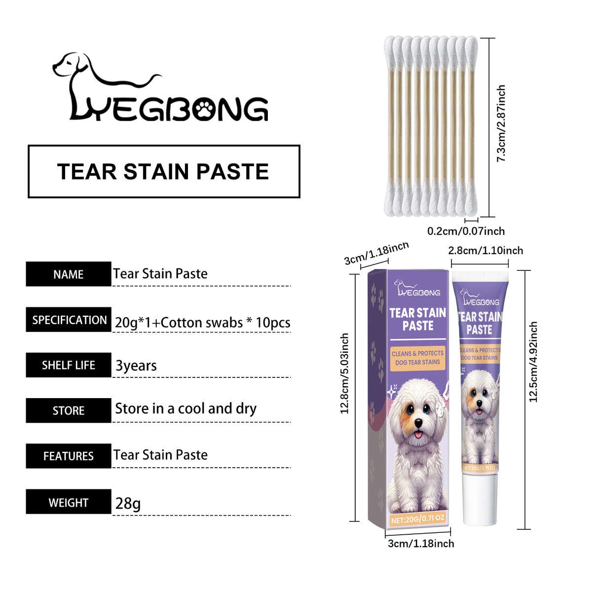 Dog Tear Stain Paste, Gentle Tear Stain Remover For Dogs With Honeysuckle, Sophora Flavescens & Coconut Oil, Soothing Eye Brightening Cream