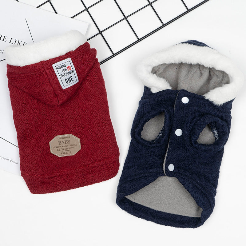 Autumn And Winter Thick Warm Hooded Sweater Pet Clothing
