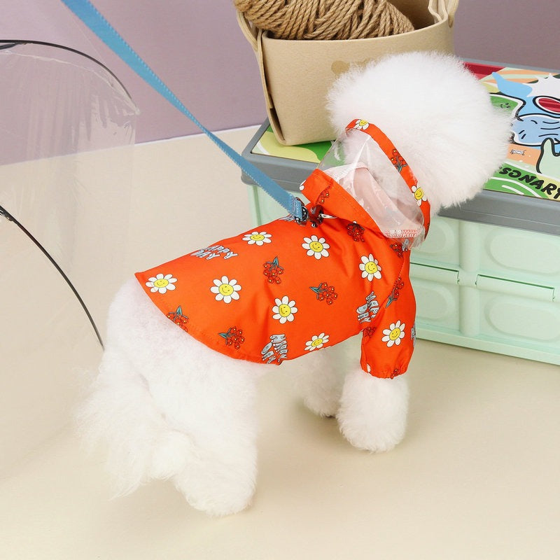 Transparent Two-Foot Dog Raincoat With Pull Ring