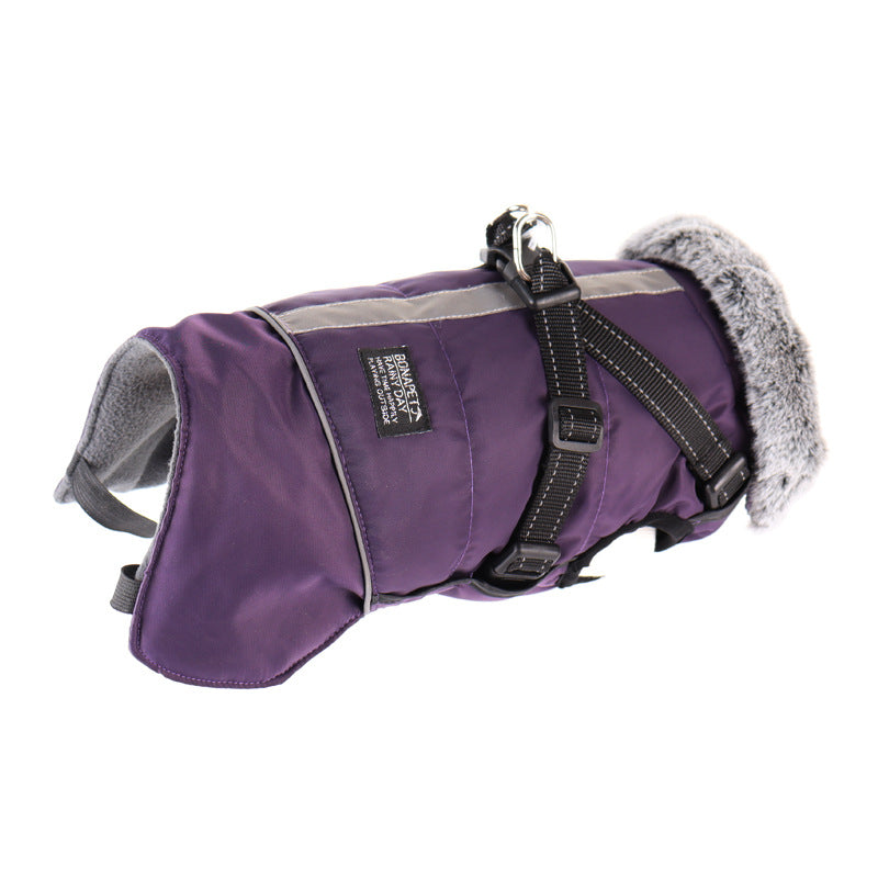 Pet Warm Fur Collar Cotton-Padded Jacketwaterproof Reflective Removable Chest And Back