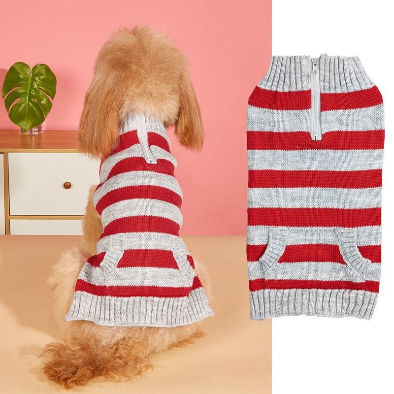 Contrast Color Dog Sweater With Zipper Pocket