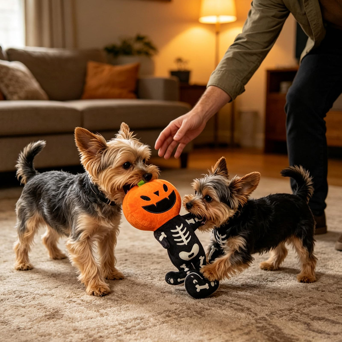 Halloween Pumpkin Skeleton Plush Dog Toy