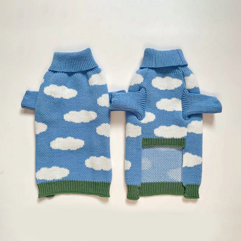 Jacquard Dog Sweater In Blue And White