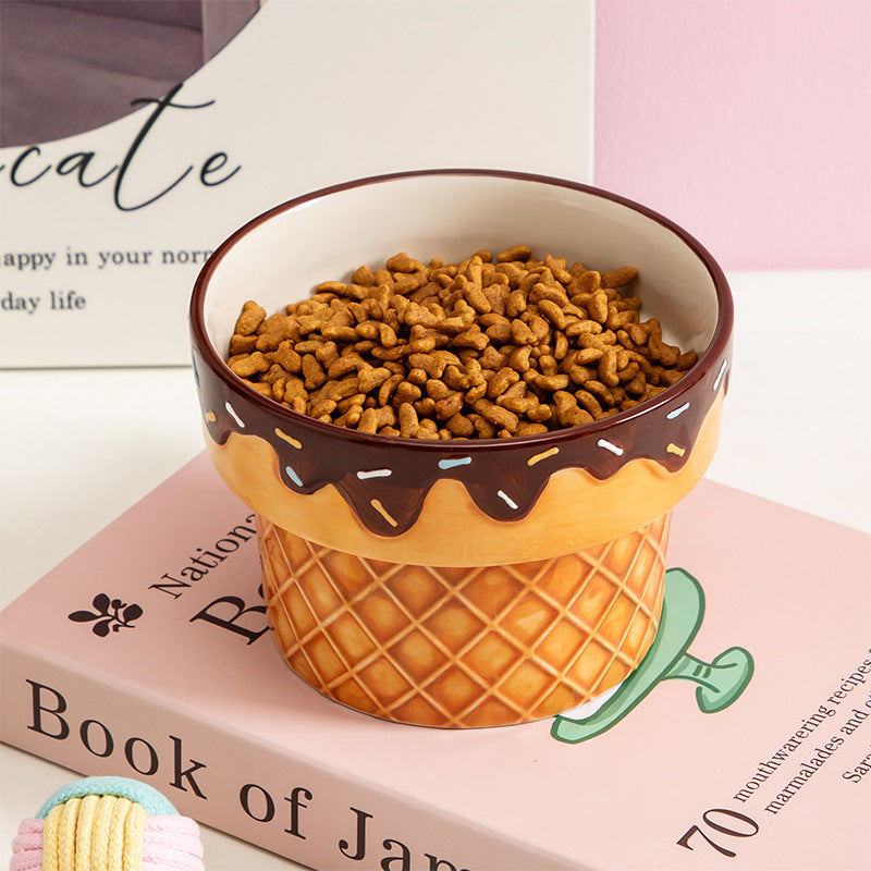 Ceramic Cat Bowl With Ice Cream Theme