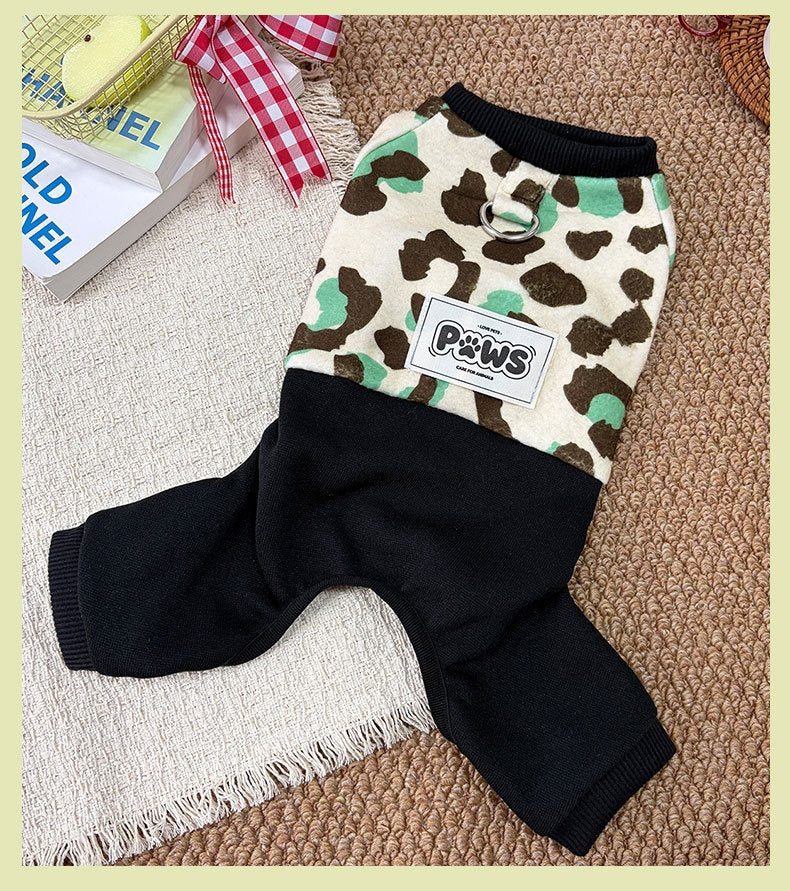 Thickened Four-Leg Leopard Print Dog Jumpsuit