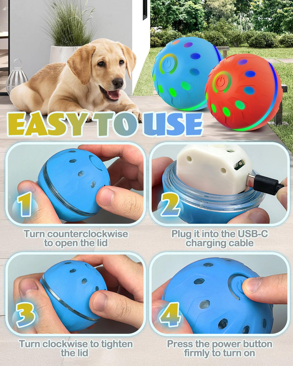 2 Pack Interactive Light-Up Dog Ball Toys