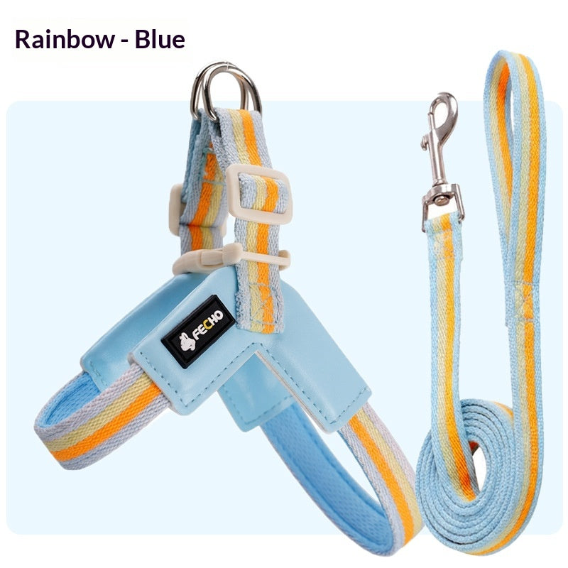 Breathable Rainbow Leash Harness Set for Small-Medium Dogs