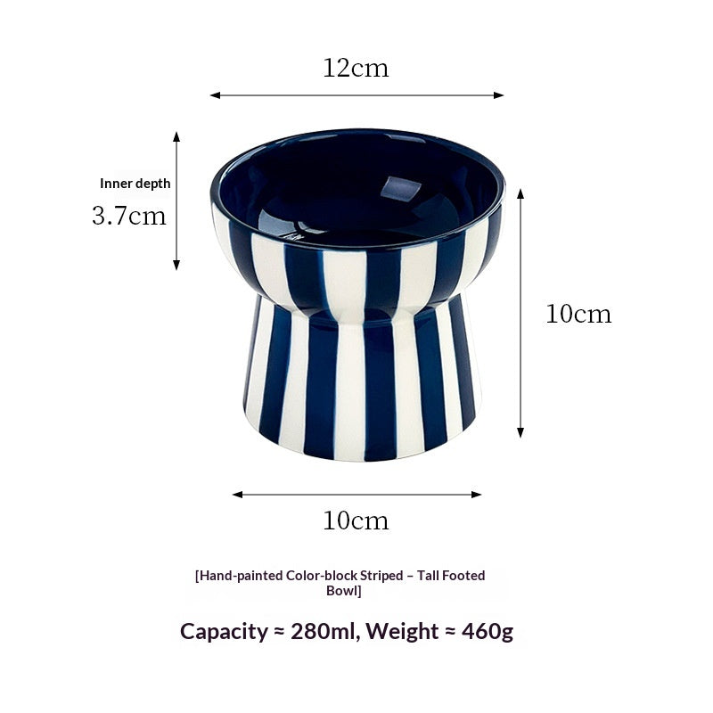 Minimalist Color-Block Striped Elevated Pet Bowl