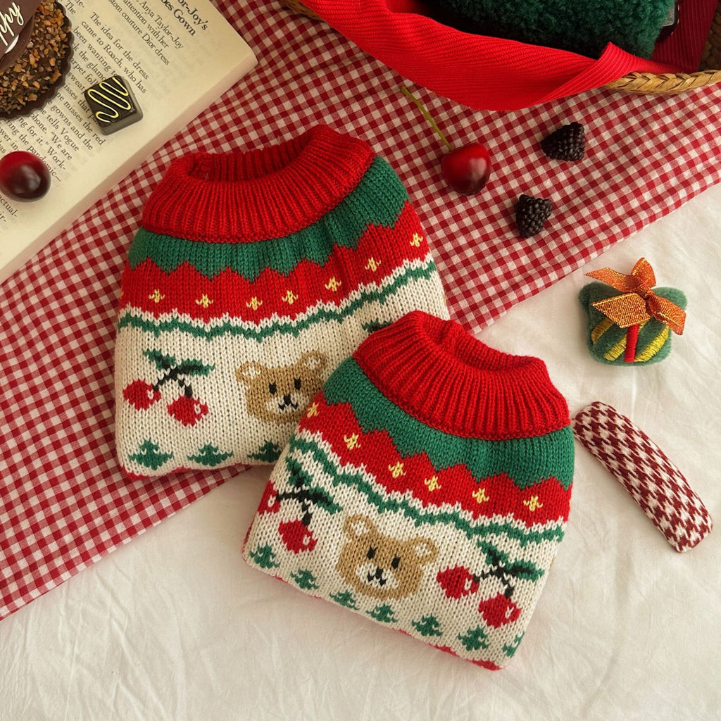 Warm Christmas Cherry Dog Sweater