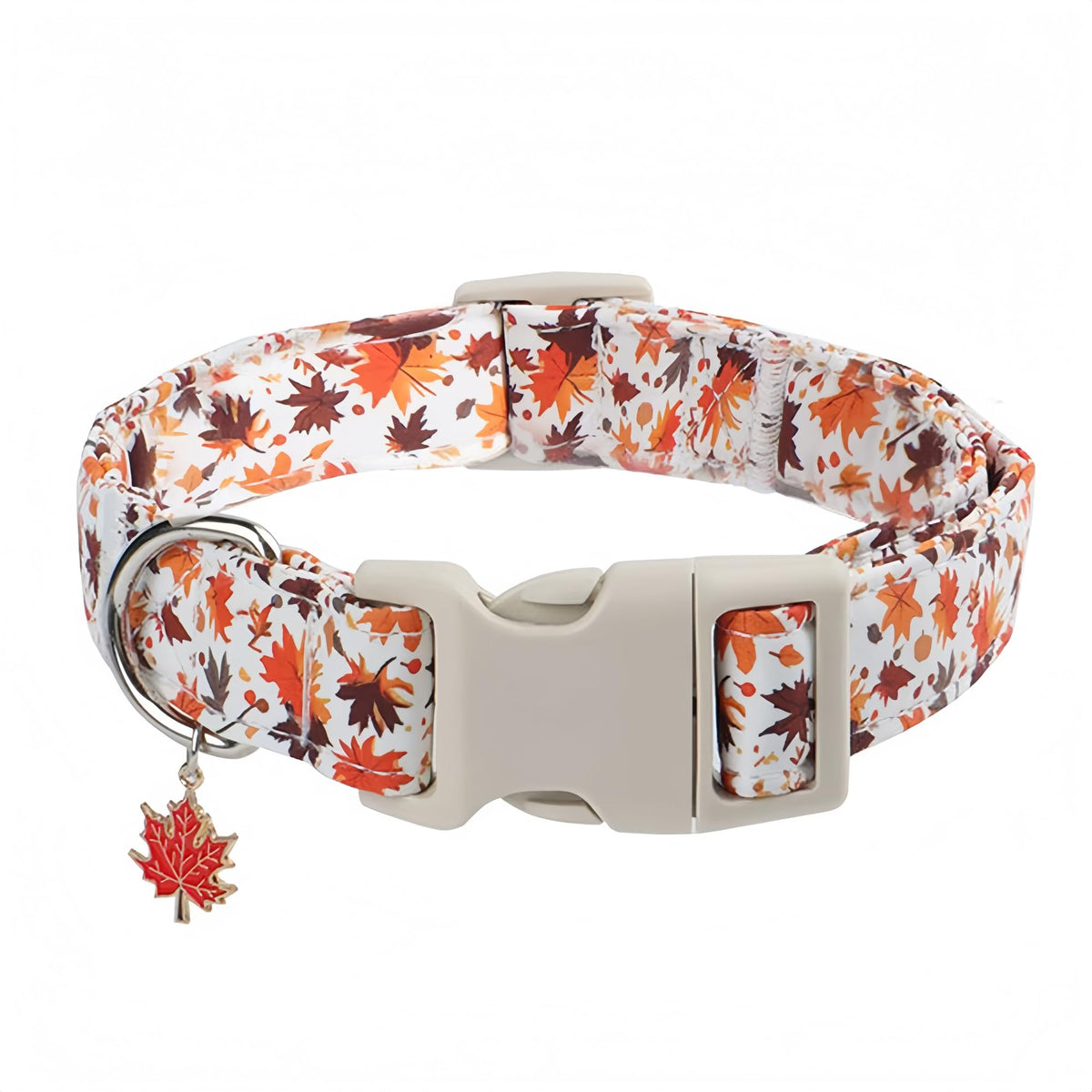 Adjustable Fall Dog Collar With Maple Leaf Charm - Durable Soft Fabric Collar For Small Medium Large Dogs, Perfect For Autumn Walks & Family