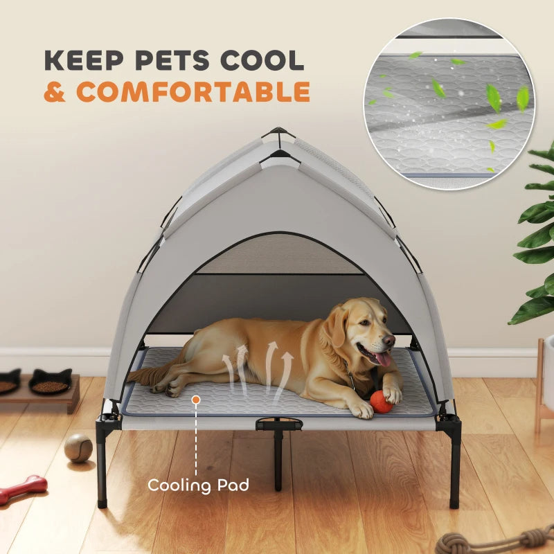 Pawhut Elevated Dog Bed With Removable Canopy, Portable Outside Raised Pet Cot With Cooling Pad, Storage Bag,