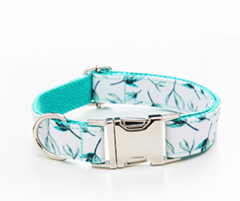 Personalized Adjustable Tree Leaf Printed Dog Collar Leash Set With Bow Tie
