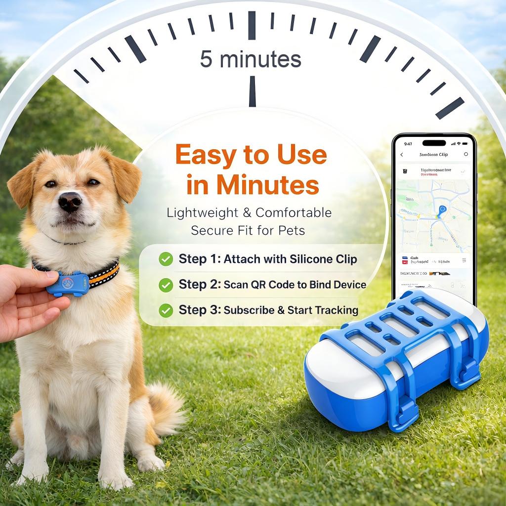 Dog Gps Tracker Real Time, Anti-Lost Pet Tracker With Geofence, Flash Light And Sound Alarm, Unlimited Distance Tracking, Fits Most Pet Coll