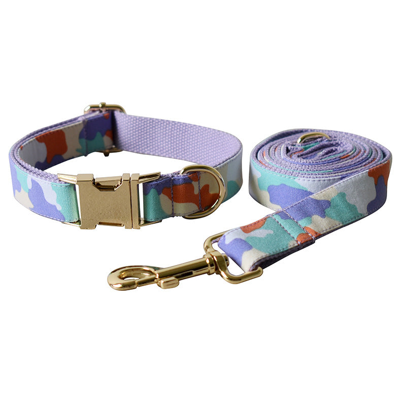 Purple Camouflage Bow Dog Collar with Metal Buckle