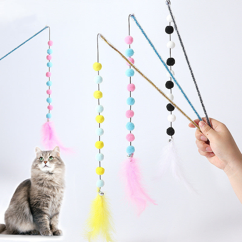 Plush Ball Feather Cat Teaser Stick