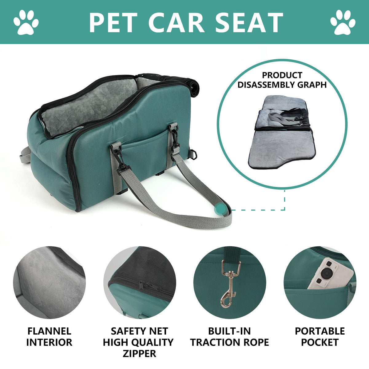 Removable Washable Portable Car Pet Kennel