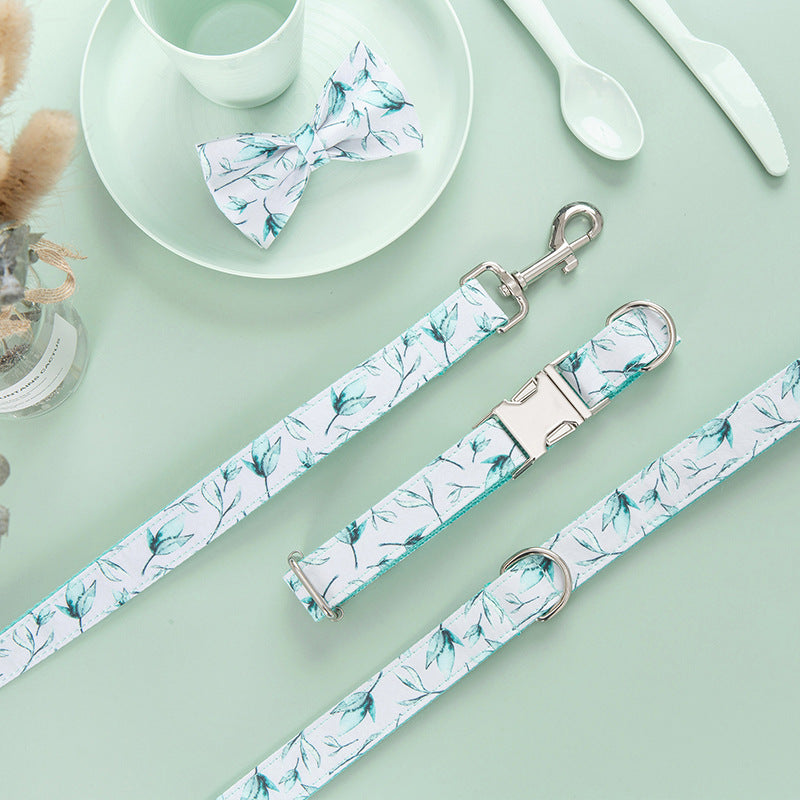 Tropical Leaf Dog Collar Leash Set