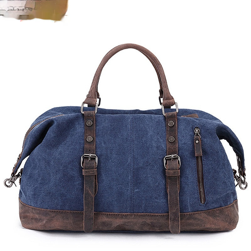 Canvas Traveling Crazy Horse Leather Casual Travel Messenger Shoulder Bag Large Capacity