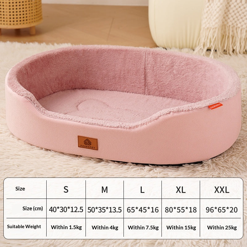 Four-Season Universal Medium-Sized Dog Bed With Removable Lychee-Patterned Leather Liner