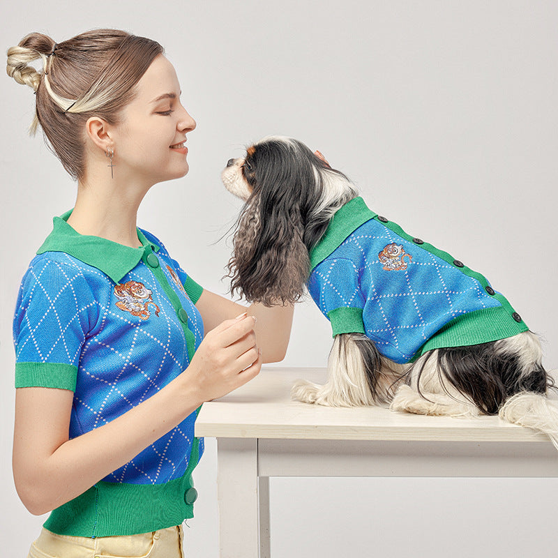 Dog Sweater Blue Tiger Cardigan Pet Costume