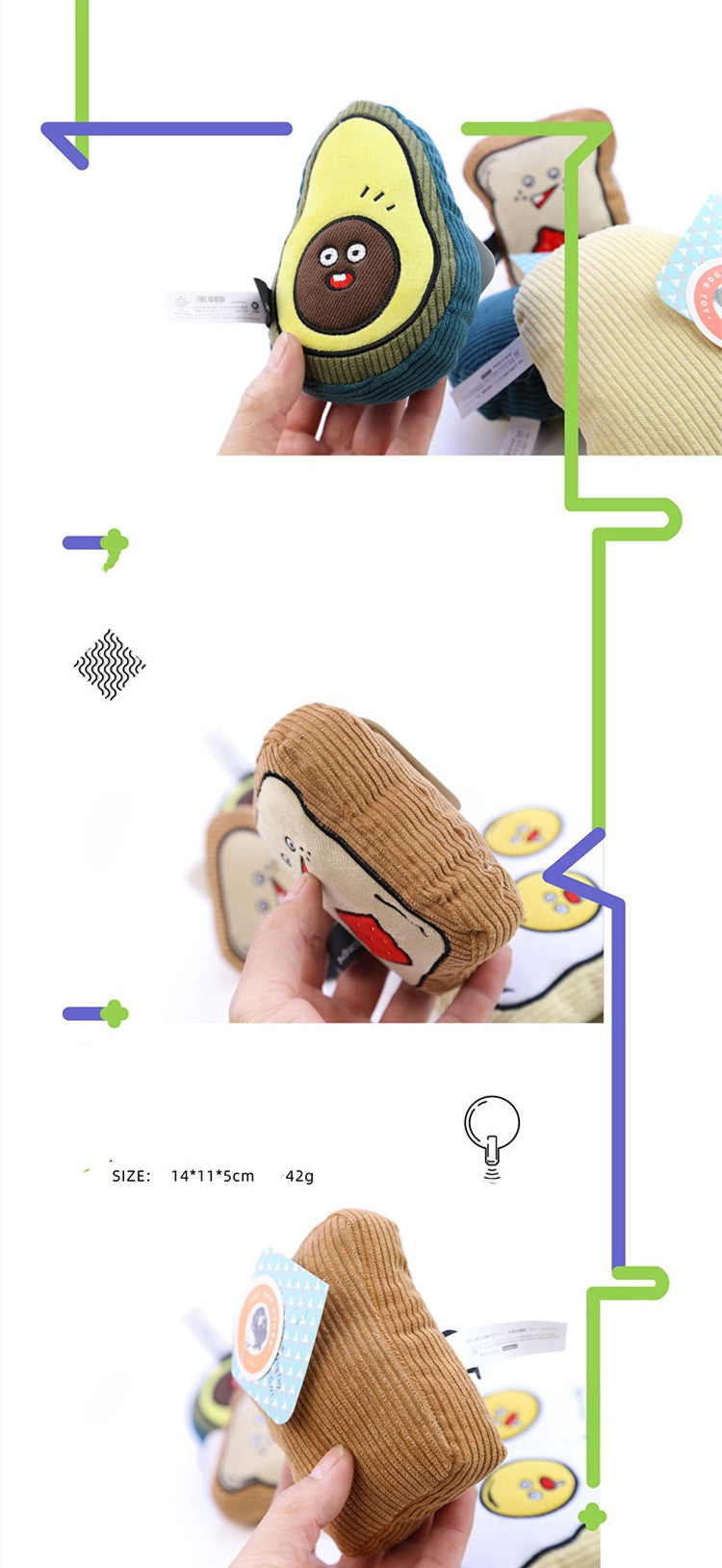 Dog Plush Pet Toy Striped Avocado