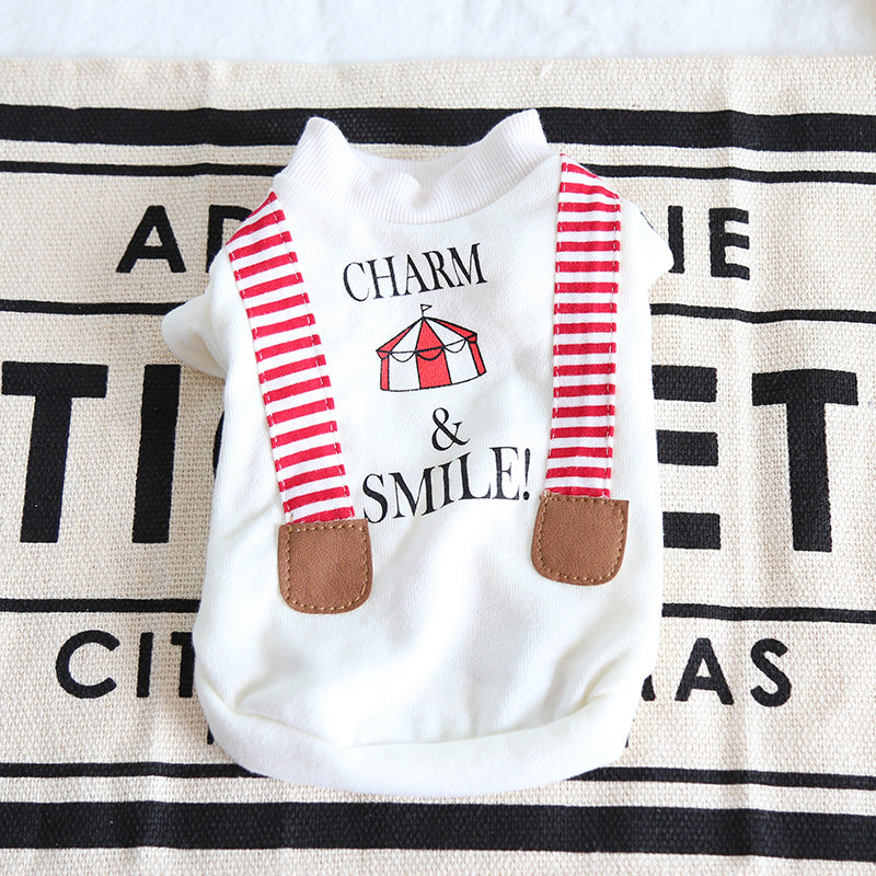 Striped Fake Suspenders Printed Sweater, Dog Clothes