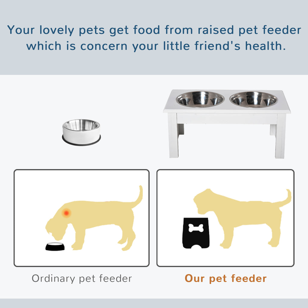6" Height Small Puppy Dog Feeding Station For Messy Pets, Stainless Steel Elevated Dog Bowls With Modern Wooden Frame, Dog Food Stand Pet Fe