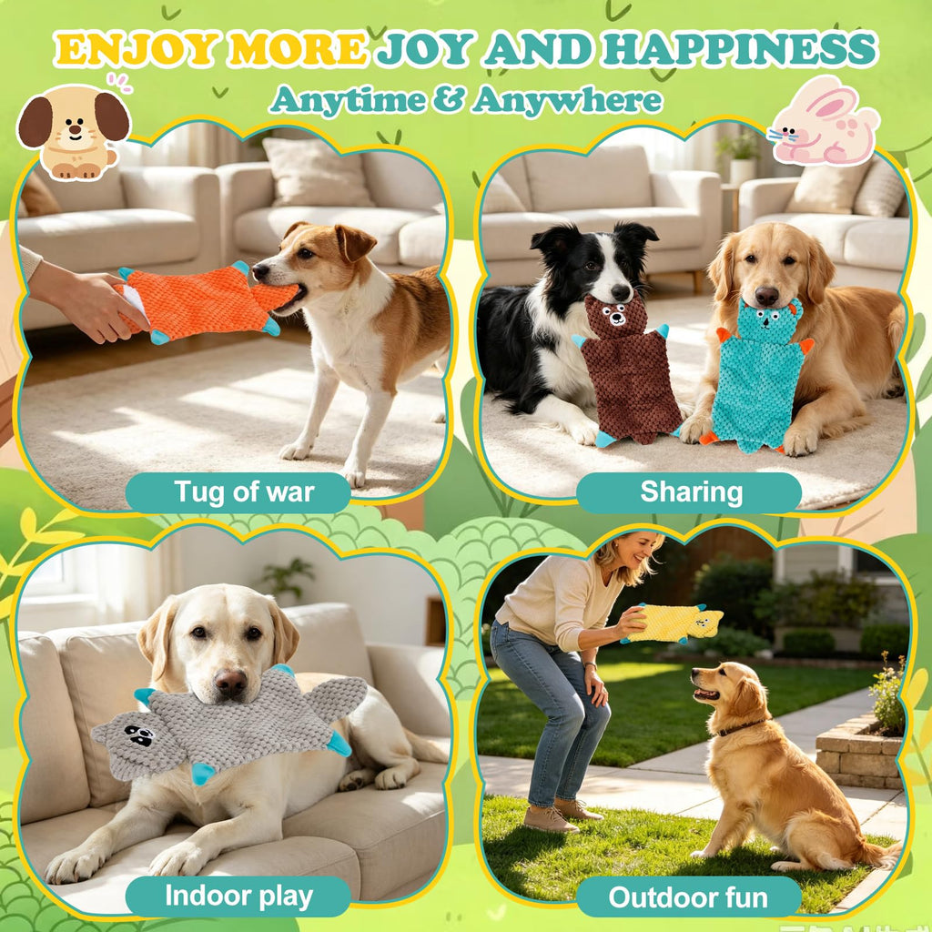 No Stuffing Squeaky Dog Toys For Samll Medium Large Breeds, 3 Pack Durable Plush Puppy Chew Toys For Teething And Boredom, Interactive Dog T