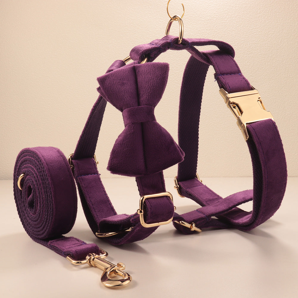 Velvet Pet Dog Collar And Harness Set