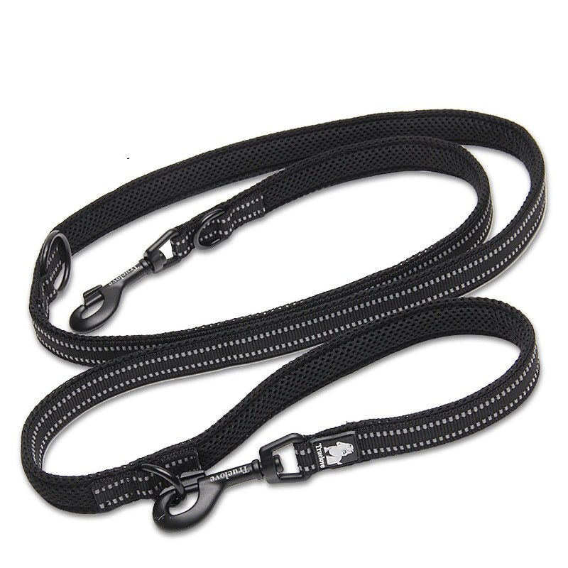 Pet Dog Multi-Functional Hand Holding Rope Double-Headed Outdoor Chain Crossbody Polyester Reflective