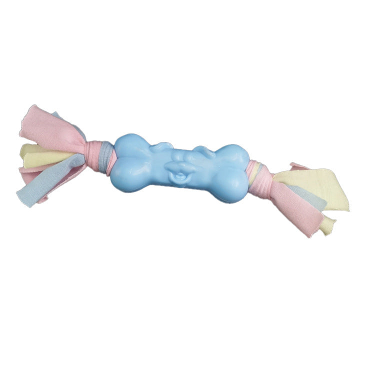 Tpr Dog Bone Cotton Cloth Strips Molar Teeth Relief Toys Pets