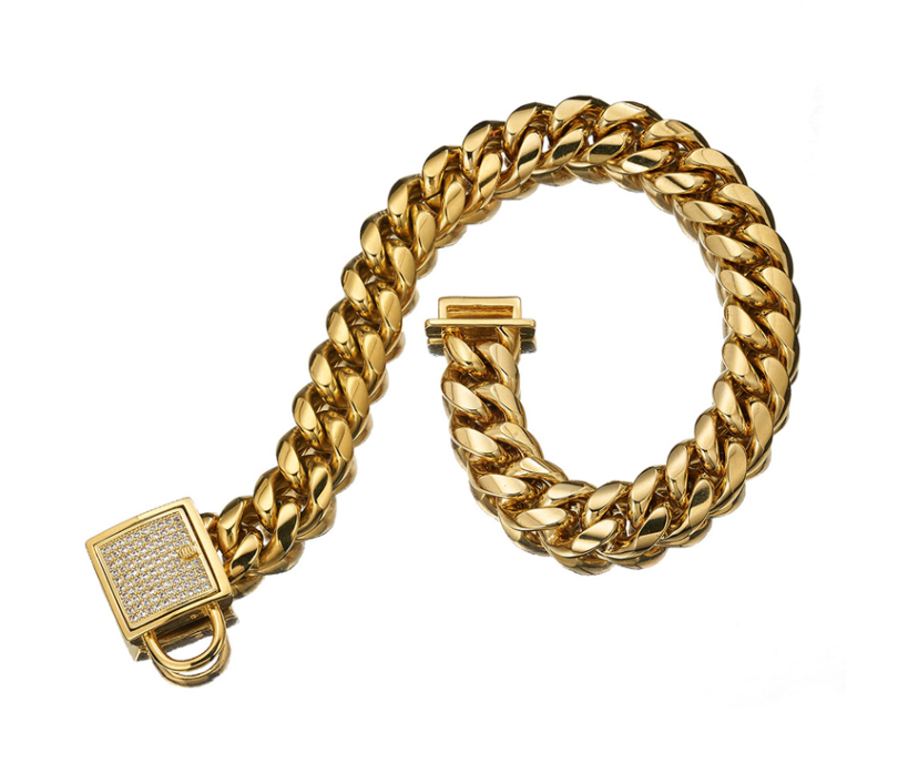 Gold Titanium Steel Dog Chain Collar