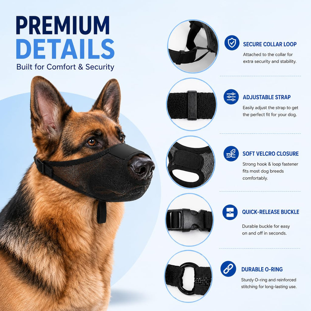 Dog Muzzle, Soft Air Mesh Muzzles For Large Sized Dogs, Breathable Dog Mussels For Scavenging Biting Licking & Barking, Adjustable Mouth Gua