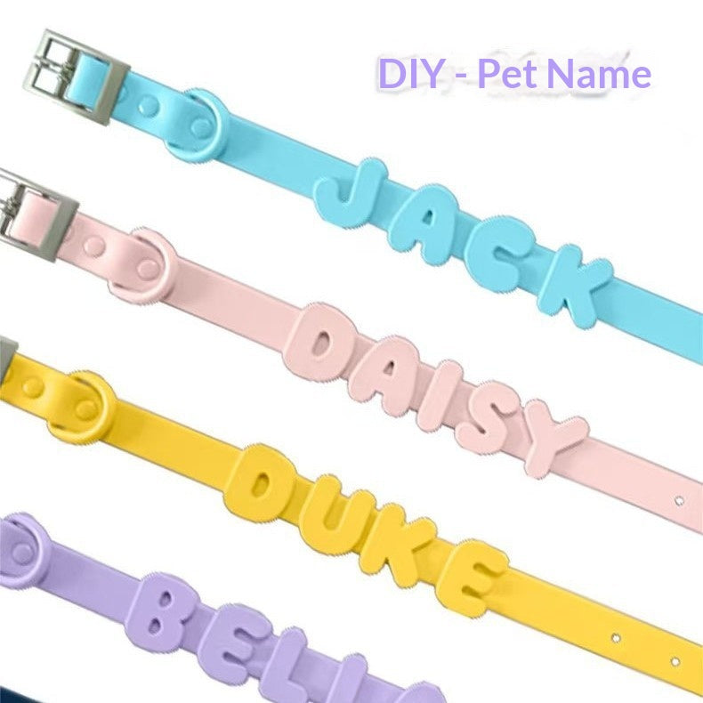 Pet Silicone Collar With Diy Letter And Rhinestone Accents, Adjustable