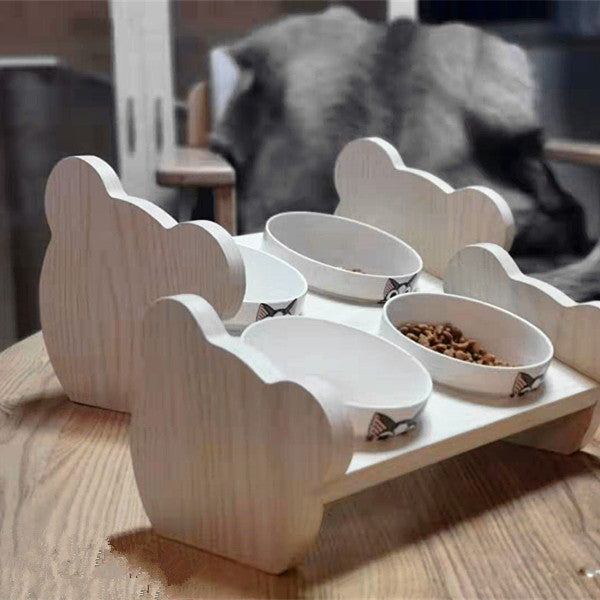 Tilted Solid Wood Double Bowl