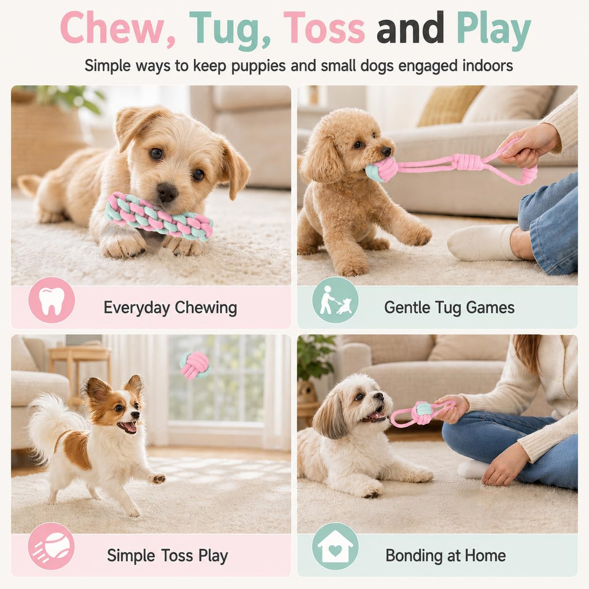 Six-Pack Cotton Rope Puppy Chew Toys