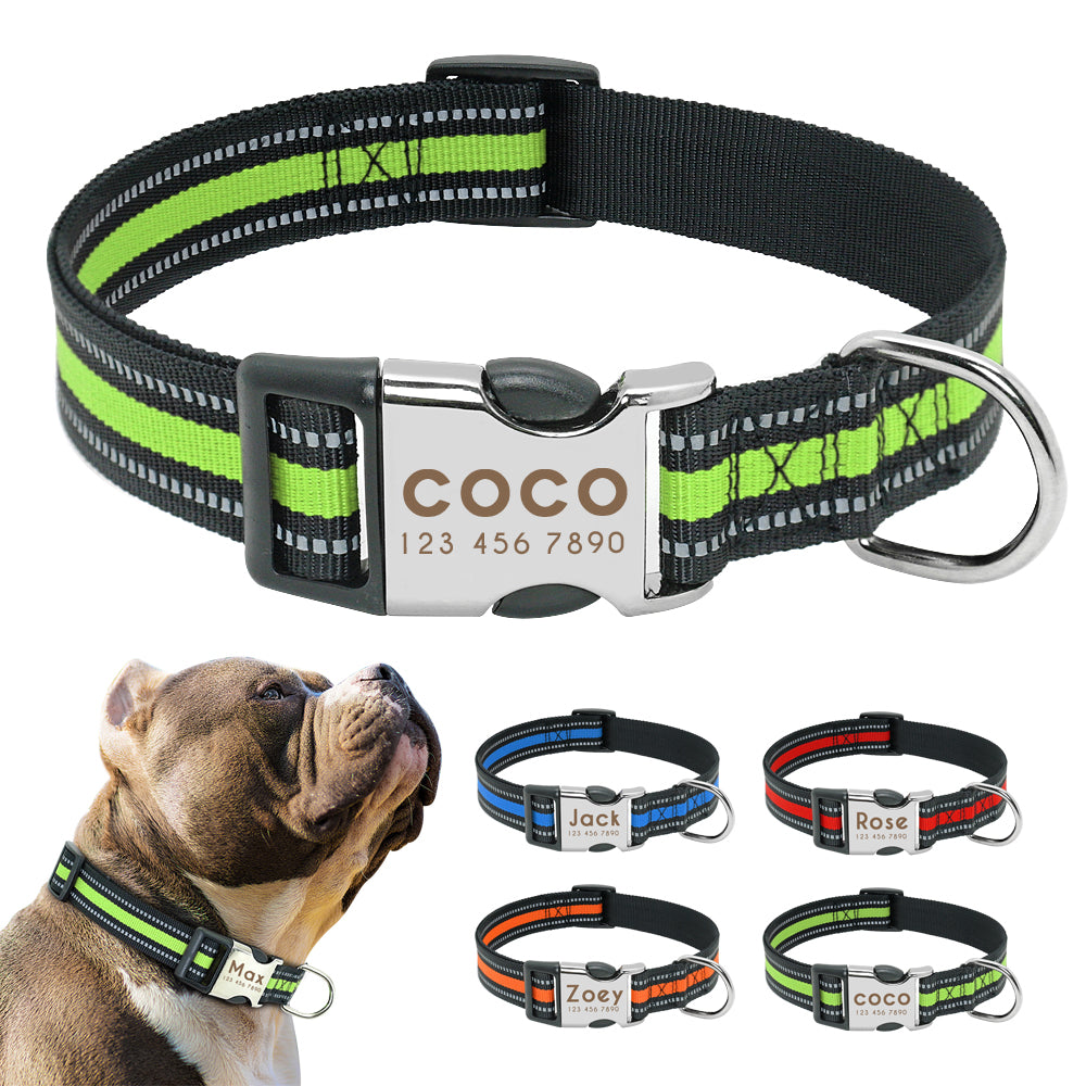Custom Reflective Pet Leash Tag Collar Nylon Engraved Name For Small Medium Large Dog